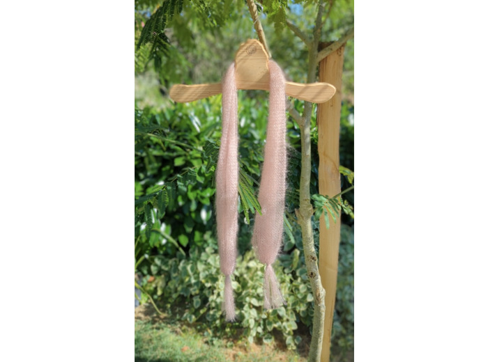 Foulard PLUME à pompons - Rose poudré