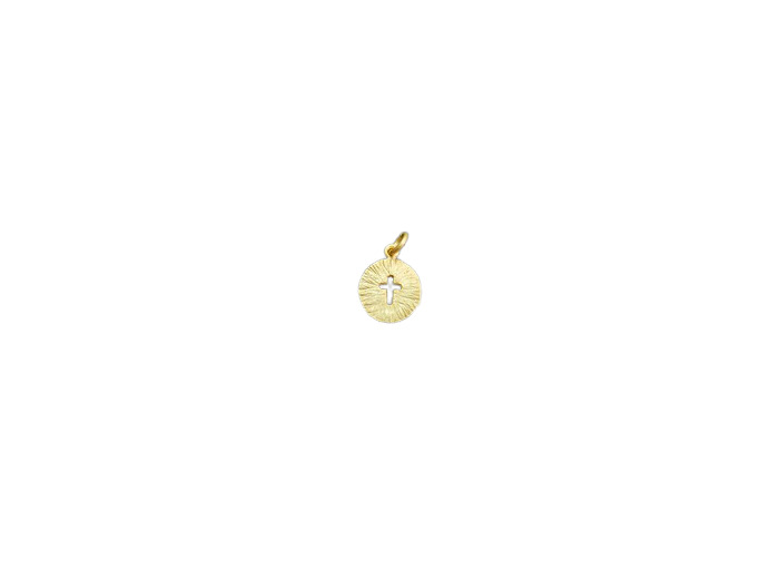 Médaille striée en argent 925 PO diam. 1,2cm- Croix ajourée