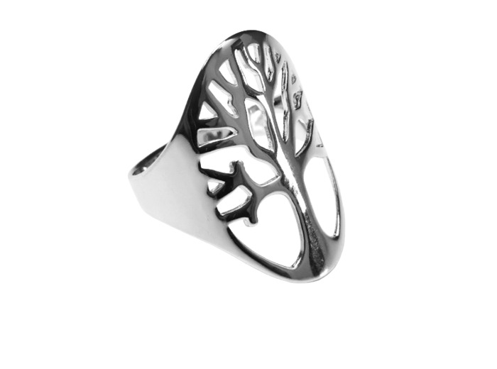 Bague Large en Argent traité platine taille 54 - ARBRE DE VIE