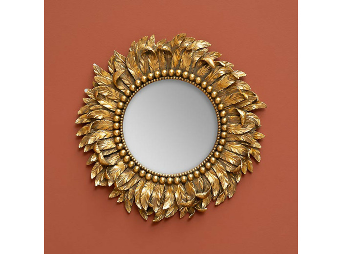 Miroir doré plumage résine 40x40x40cm