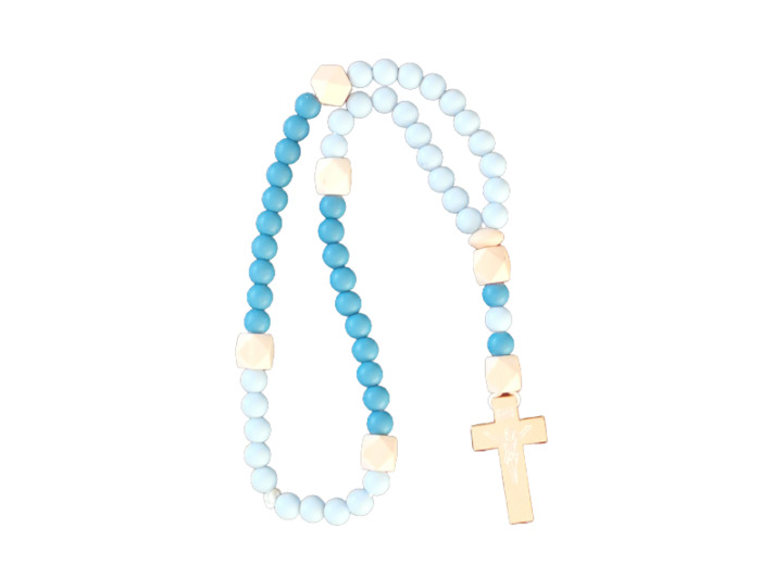 Chapelet Elastique - Silicone D8mm + Bois - Bicolore bleu