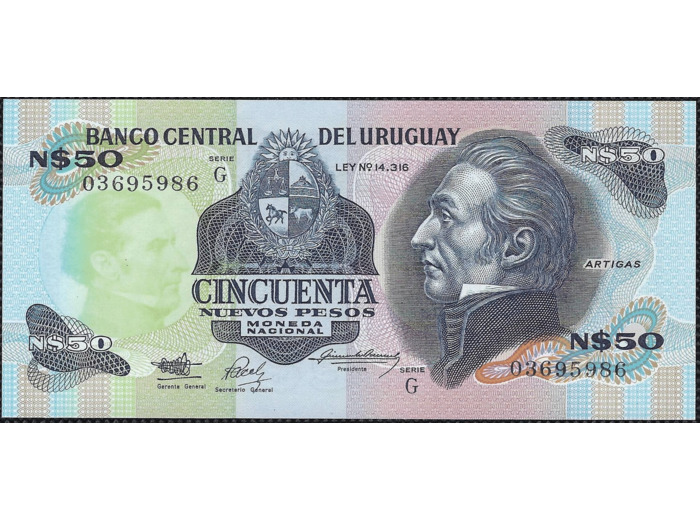 URUGUAY 50 NOUVEAUX PESOS non daté (1989) SERIE G NEUF W 61Ab