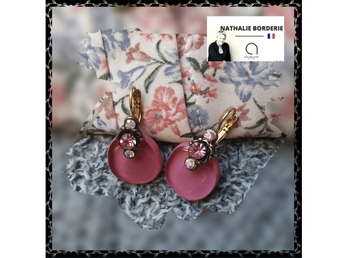 BOUCLES D'OREILLES DORMEUSES STRASS Rose taille M