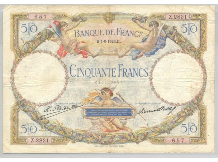FRANCE 50 FRANCS L.O. MERSON SERIE Z.2831 1-9-1928 TB+