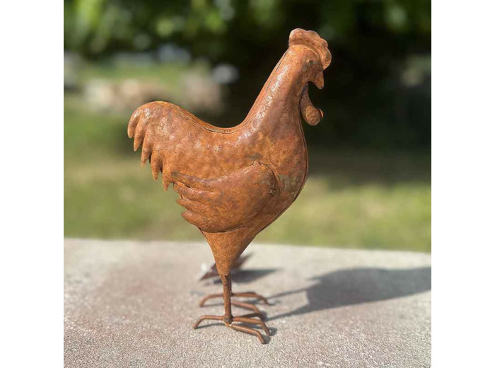 Statuette coq fer rouille 14x7x21cm