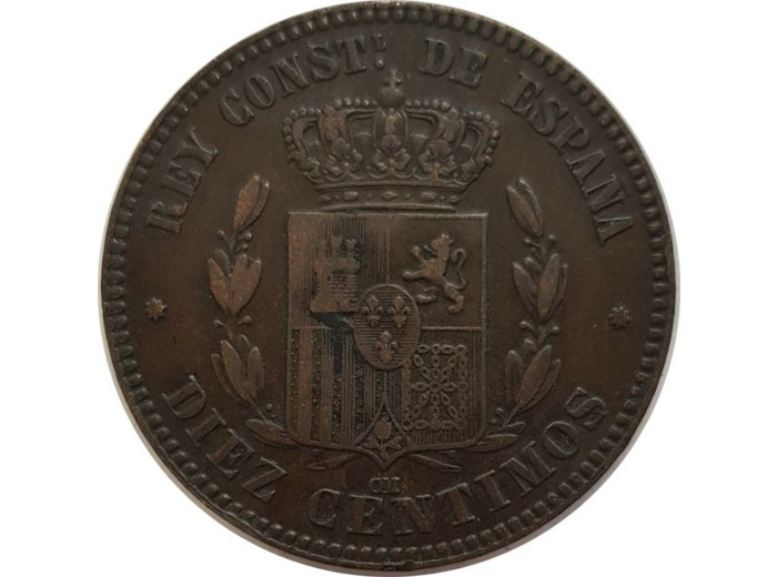 ESPAGNE 10 CENTIMOS 1878 OM TB+
