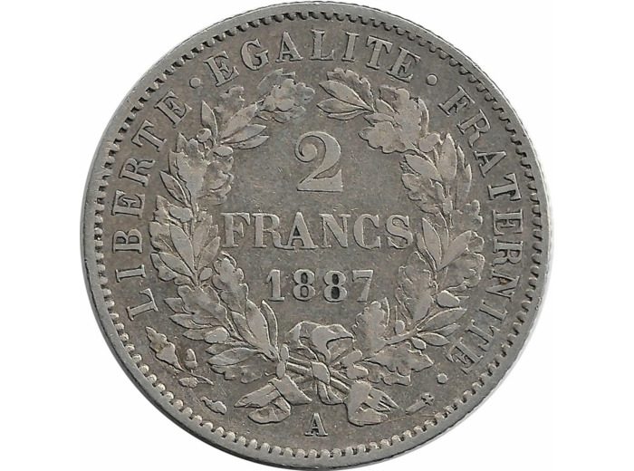 FRANCE 2 FRANCS CERES 1887 A (Paris) TTB