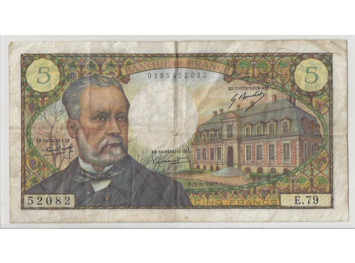 FRANCE 5 FRANCS PASTEUR 01/08/1968  E.79 TB+