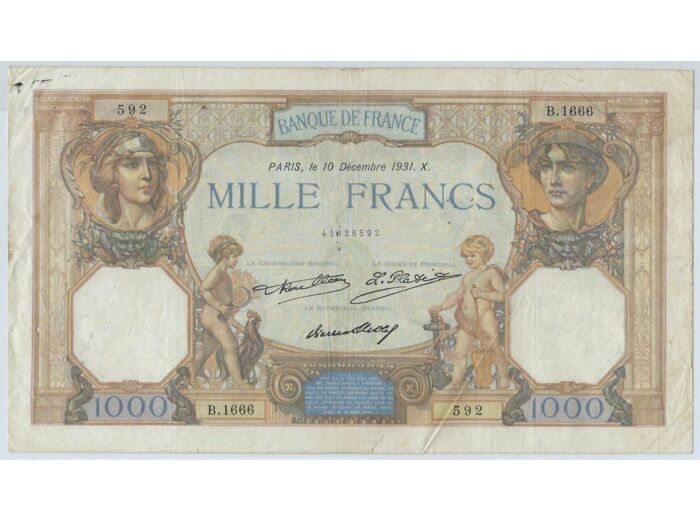 FRANCE 1000 FRANCS CERES ET MERCURE 10 DECEMBRE 1931 SERIE B.1666 TB+