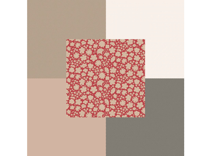 LOT DE 5 COUPONS DE TISSU TILDA UNIS ET IMPRIMÉS  50 X 55 CM ROUGE & BEIGE