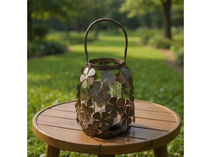 Lanterne fleurie à poser 24x24x29cm