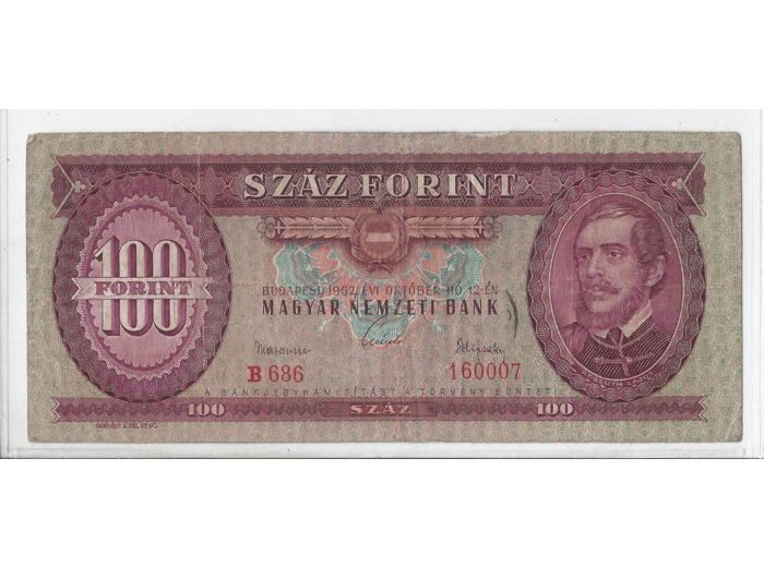 HONGRIE 100 FORINT 12 10 1962 TB+