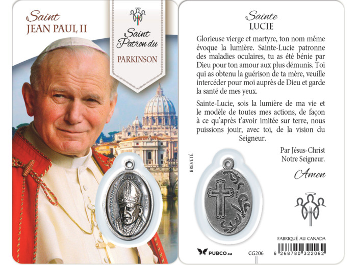 Carte-prière avec insertion ST GUÉRISSEUR - ST JEAN PAUL II
