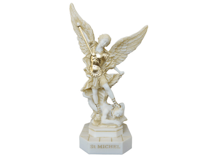 St Michel - Statue en albâtre 50cm -Beige et Or