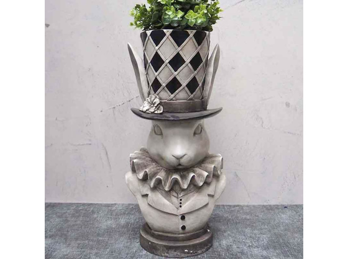 Jardinière buste lapin résine 22x21x46cm