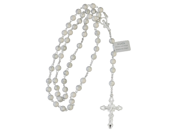 Chapelet AGATE BLANCHE et ARGENT 925-  6mm + BOITE