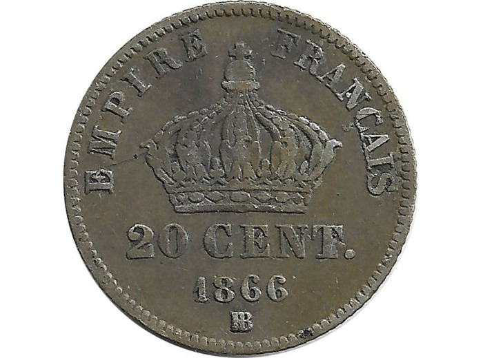 FRANCE 20 CENTIMES NAPOLEON III 1866 BB TB+
