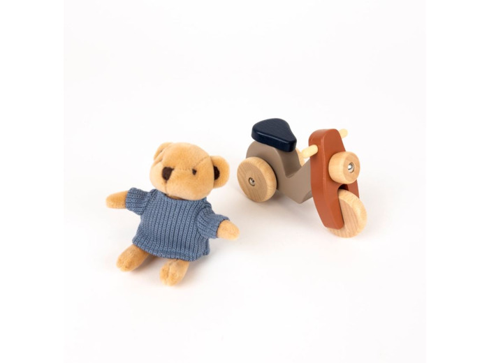 Peluche Alexis l'ours miniature sur sa Vespa