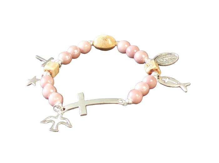 Bracelet élastique 8mm Céramique- Avec médaille 15mm V. Miraculeuse