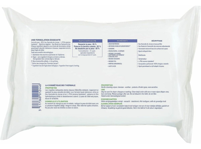 Lingettes nettoyantes dermo douce BB(40) Jonzac Bebe Bio