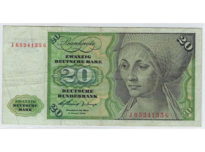 ALLEMAGNE 20 MARK 2-01-1960 SERIE J TTB-