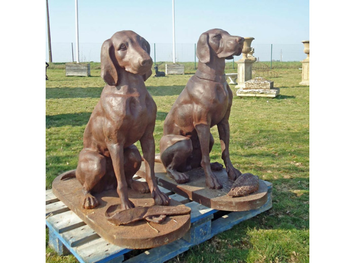Couple chiens jardin fonte h100cm