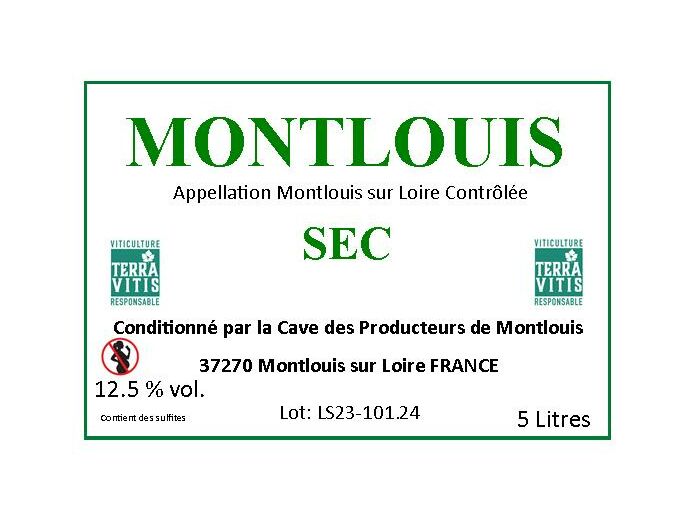 AOC Montlouis-sur-Loire Sec – Bag-In-box 5 Litres