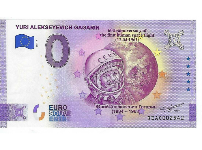 RUSSIE 2021-1 YURI ALEKSEYEVICH GAGARIN ANNIVERSAIRE BILLET SOUVENIR 0 EURO