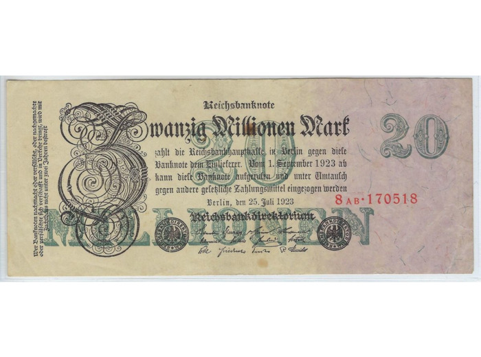 ALLEMAGNE 20 MILLION MARK (20000000 MARK) 25 JUILLET 1923 SERIE 8-AB TTB