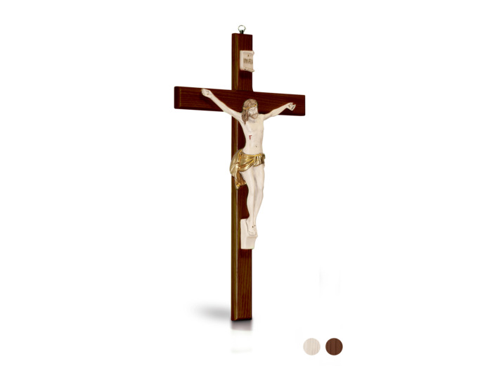 Crucifix en BOIS 17x10cm + christ résine polychrome- MARRON