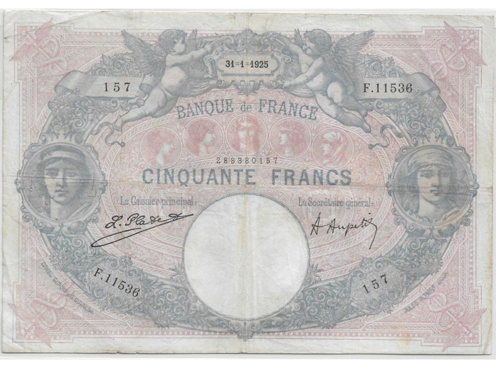 FRANCE 50 FRANCS BLEU ET ROSE SERIE F.11536 30-1-1925 TB+