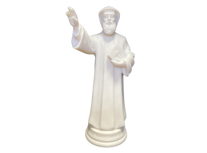 St Charbel - Statue en albâtre 21cm - Blanc