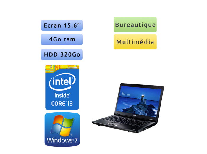Toshiba Tecra A11 - Windows 7 - i3 4Go 320 Go - Webcam  - 15.6 - Ordinateur Portable