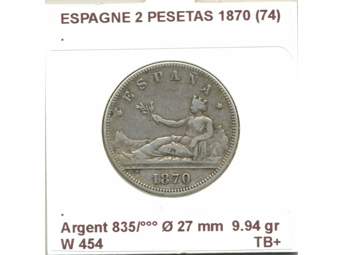 Espagne ( SPAIN ) 2 PESETAS 1870 (74 ) TB+