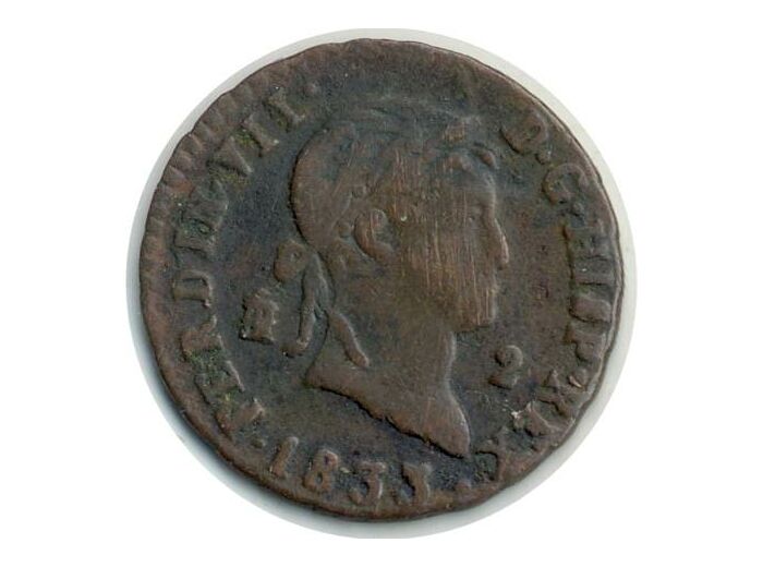 ESPAGNE 2 MARAVEDIS 1833 (SEGOVIE ) FERDINAND VII TB+ (W487.1)