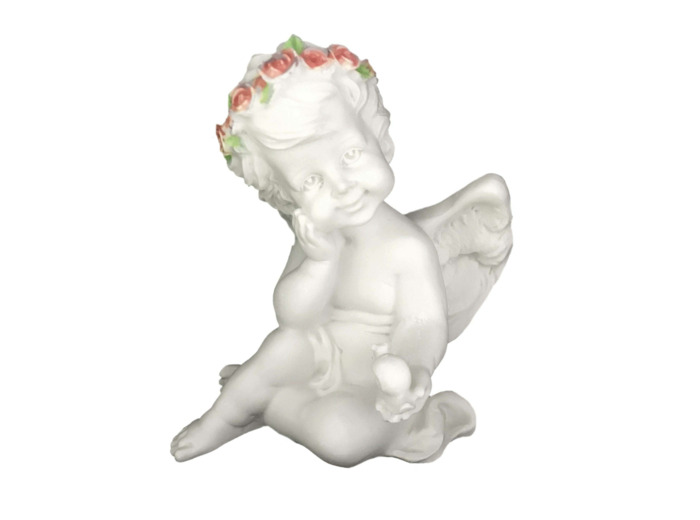 Ange à l' Escargot - Statue en albâtre 12cm -couronne rose/verte