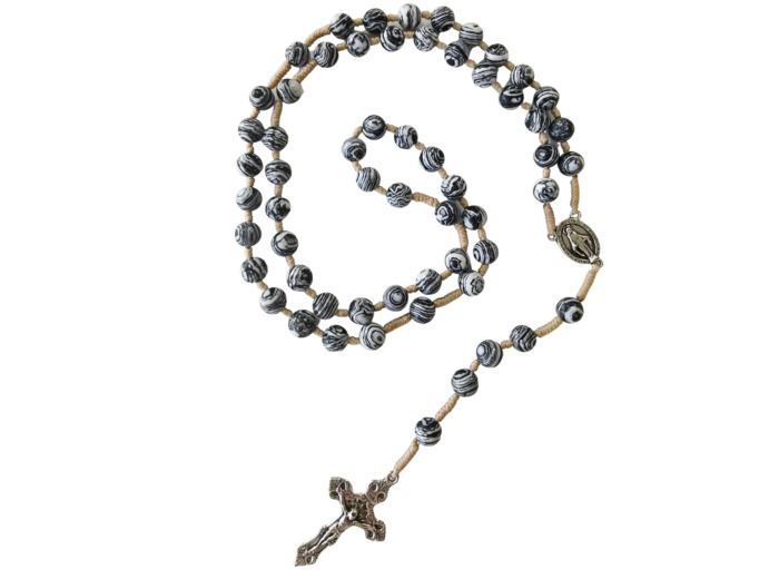 Chapelet sur Corde 8mm en pierre véritable- Malachite Noire/Blanche