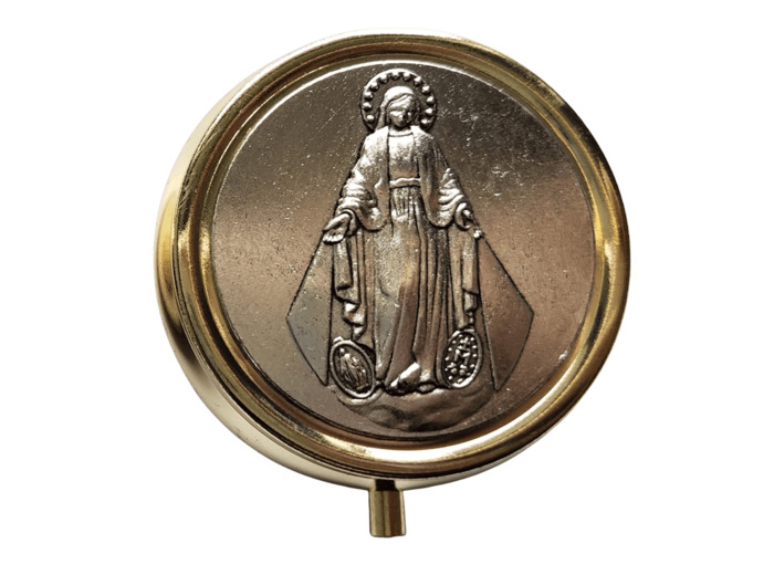 Custode dorée Diam. 5cm couvercle argenté VIERGE MIRACULEUSE