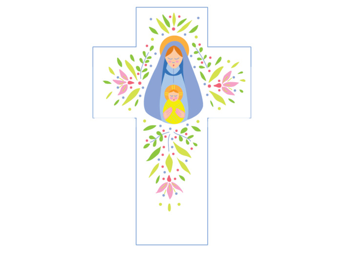 Croix Blanche Louange - Vierge et l'enfant - 15x10cm