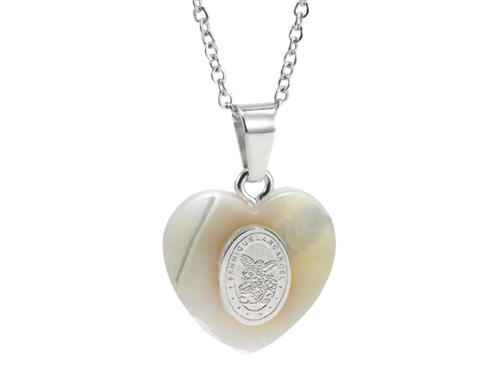 Pendentif Coeur Nacre 20mm  + Chaîne Argentée Réglable - St Michel
