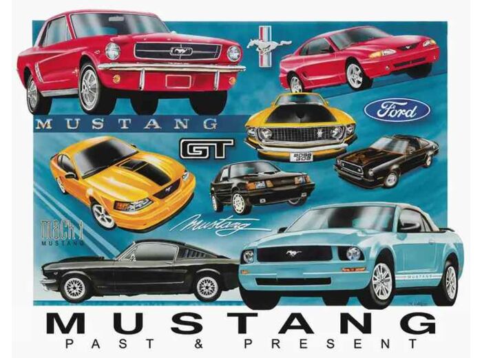 Plaque Métal Mustang au travers des ages, 30x40.