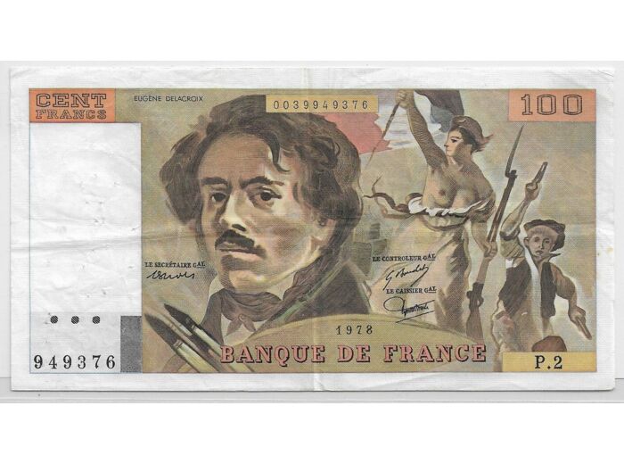 FRANCE 100 FRANCS DELACROIX P.2 1978 TB+