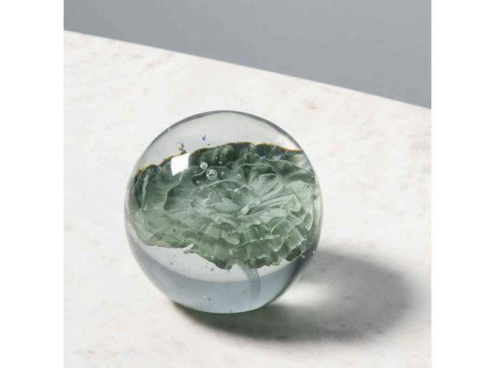 Presse papier fleur verte verre 10x10x10cm