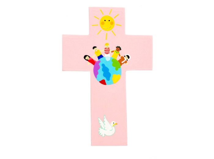 Croix Enfants du Monde rose 20x13cm
