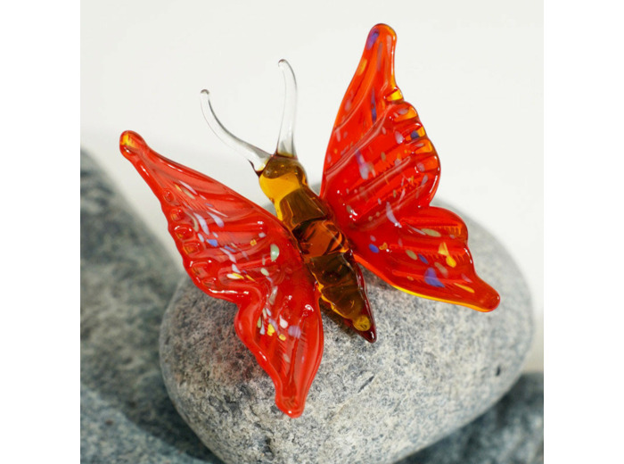 Figurine Miniature Papillon Rouge Verre 6x4x4cm