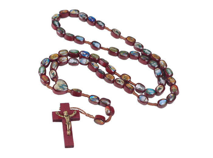 Chapelet en Bois Oval sur Corde - 25 APPARITIONS MARIALES MONDE