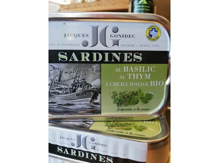 Sardines au basilic, thym et huile d'olive bio