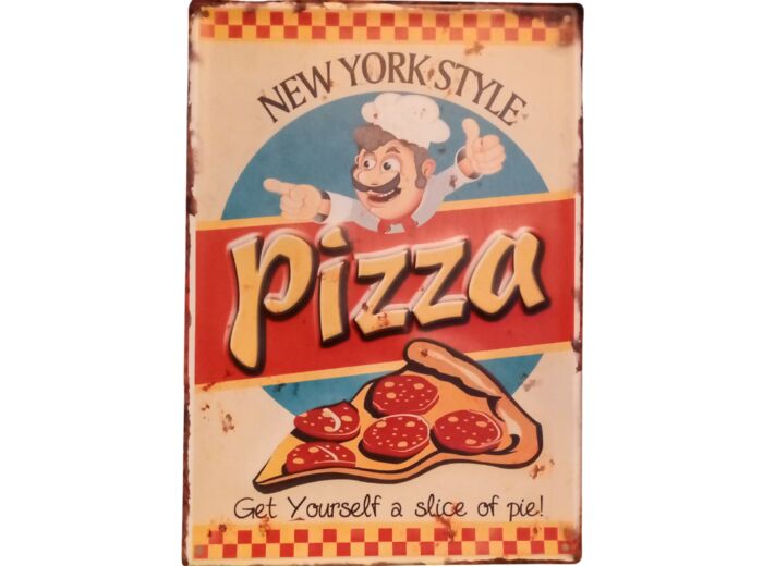 Plaque Métal à Relief Style New York Pizza - Dimensions 30 x 40 cm