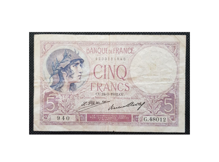 FRANCE 5 FRANCS VIOLET 24-3-1932 G.48012 TB+ F 03/16