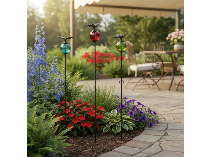 Ensemble 3 tuteurs boule libellule 8x135cm